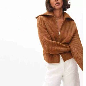Everlane Orange Zip-Up Cardigan Sweater